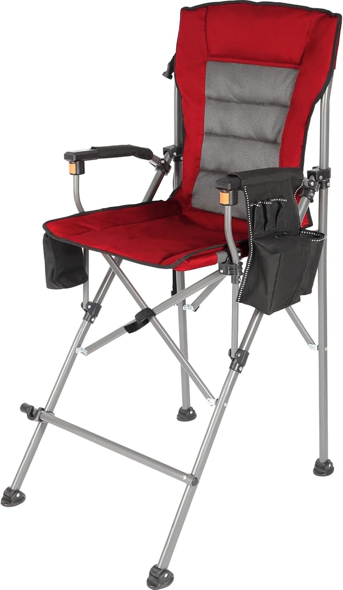 Extra Tall Folding Chairs for Adults 330lbs Portable Bar Height Foldable Director Chairs for Camping Outside Comfortable with Makeup Pocket High Back and FootrestRed