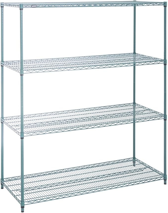 HUBERT Commercial NSF Heavy Duty Green Epoxy 4-Tier Wire Rack for Kitchen Warehouse Garage - 24 x 60 x 72