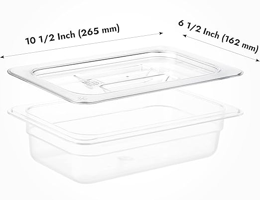CURTA 6 Pack NSF Food Pan Cover 1/4 Size Clear Polycarbonate Lid with Handle for Commercial Food Pan Dishwasher &amp Freezer Safe Plastic Clear