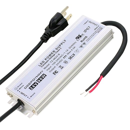 24V DC Power Supply 96W - Ultra Slim LED Driver Low Voltage Transformer with 3-Prong Plug &amp 3.3ft Cable IP67 Waterproof for LED Strip Lights Outdoor Lighting
