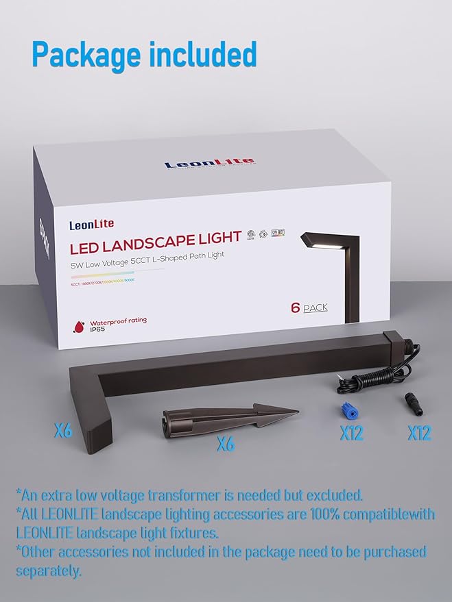 LEONLITE 5CCT LED Low Voltage Landscape Pathway Light 5W Anti-Glare Path Lights Aluminum IP65 Outdoor Sidewalk Lights Wired ETL 16 Inch 1800K/2700K/3000K/4000K/5000K Oil Rubbed Bronze Pack of 6