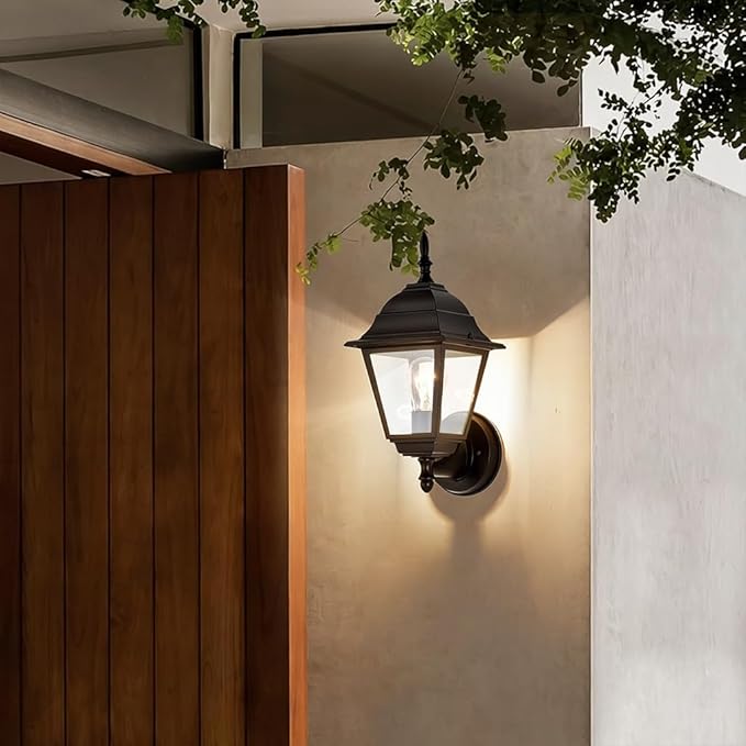 Outdoor Wall Sconce 2 Pack Black Waterproof Front Porch Light with Clear Glass Weather-Resistant Aluminum Sconce for Garage Patio Garden Front Door E26 Bulb (Bulbs Not Included)