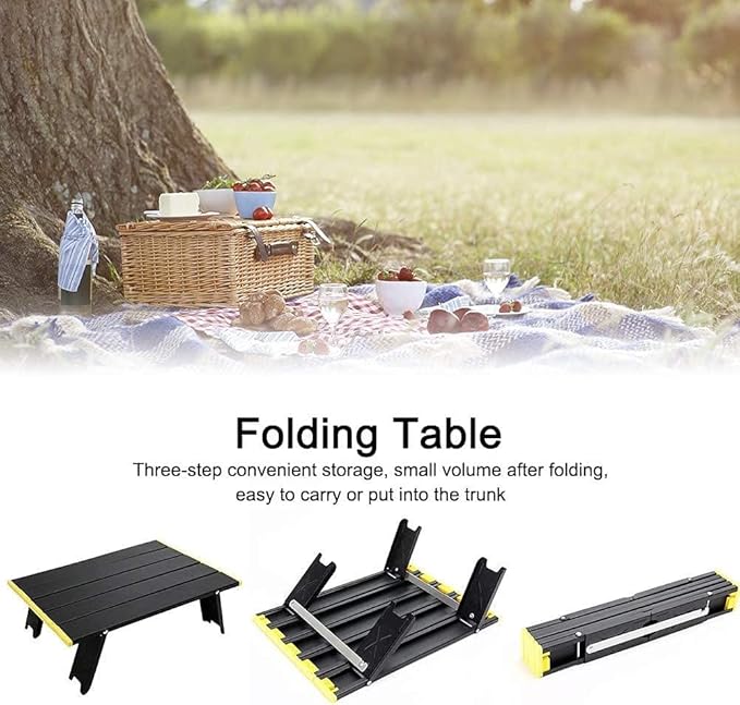 Mini Folding Camping TablePortable Folding TableAluminium Portable Folding Dining TableTent Camping TableEasy to Carryfor Camping Hiking Picnic Travel BBQBlack