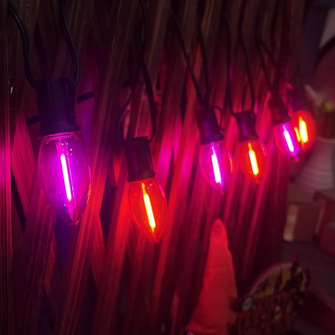 Halloween Pathway Lights Outdoor 19.5Ft Orange Purple Halloween String Lights with 10 C9 LED Bulbs and Stakes Connectable Outdoor Waterproof Marker Stake Lights for Halloweens Path Yard Lawn Garden
