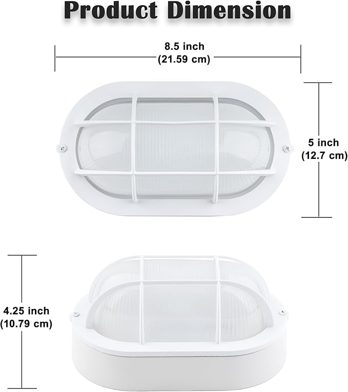 Oval Bulkhead Light Fixture Dimmable Outdoor Wall Lantern LED Nautical and Sauna Light 600 Lumen 3000K Warm White Waterproof White Aluminum with Forested Glass 1-Pack