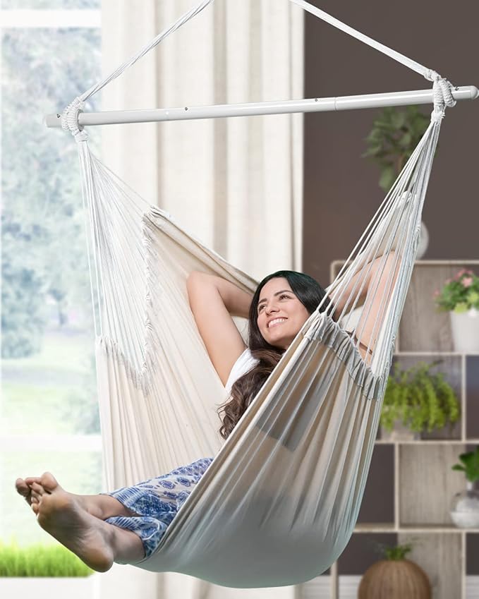 ADVOKAIR Hammock Chair Large 70.9x47.2 32% Bigger XXL Hanging Swing Chair with 500lbs Capacity Heavy Duty Steel Spreader Bar Extra Roomy Comfort for Adult Indoor Outdoor Bedroom Patio