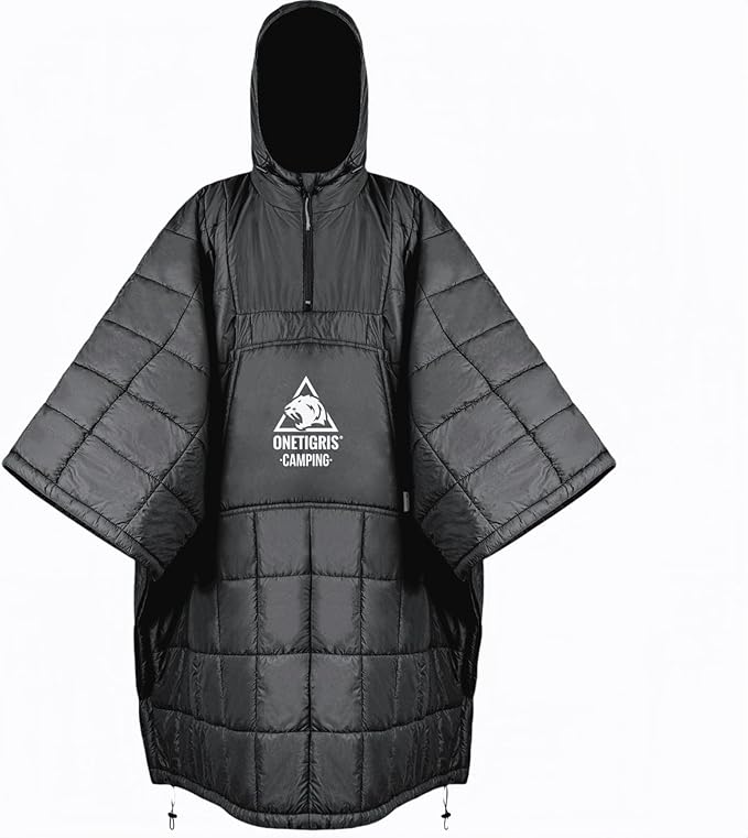 ONETIGRIS Camping Blanket Poncho with with Recycled Synthetic InsulationWearable Hoodie Blanket | Ultralight Water-Resistant Warm Camping Blanket for Outdoor Hiking Stadium