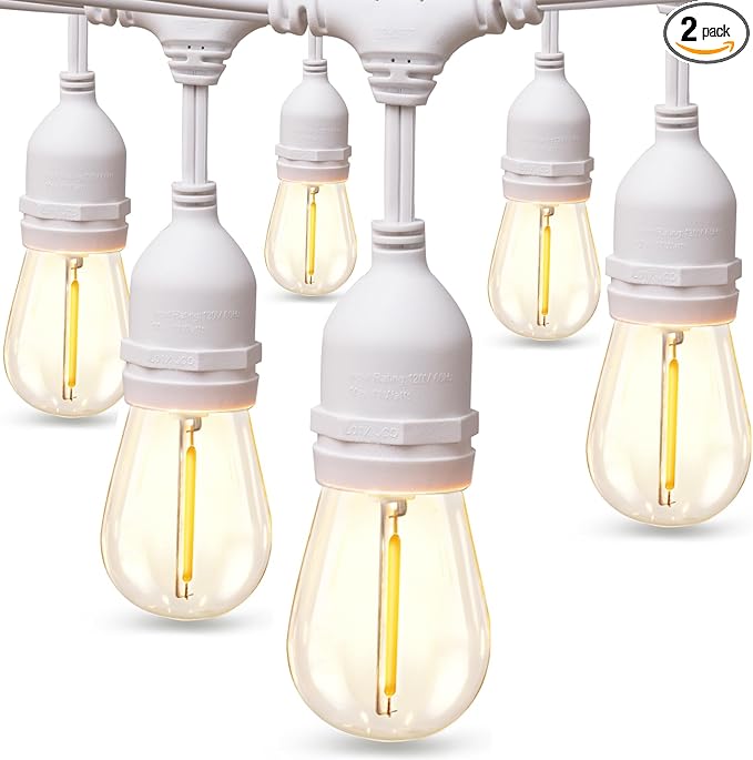 addlon 96FT(48FT*2) LED Outdoor String Lights Dimmable Edison Vintage Shatterproof Bulbs and Commercial Grade Weatherproof Strand - ETL Listed Heavy-Duty Decorative Cafe Patio Market Light White