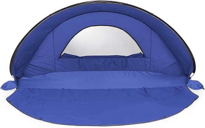 PICNIC TIME Manta Portable Beach Tent Fully-Assembled Pop Up Tent Beach Shade and Sun Shelter Instant Outdoor Shade with Carrying Bag for Outdoors and UPF50+ UV Protection (Blue)