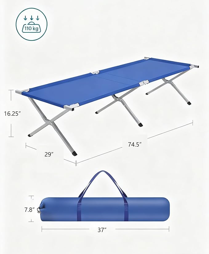 Camp Bed Portable Folding Camping Cot for AdultsIndoor Outdoor Portable Sleeping Cot for Hiking Camping with Carrying Bag (Blue)