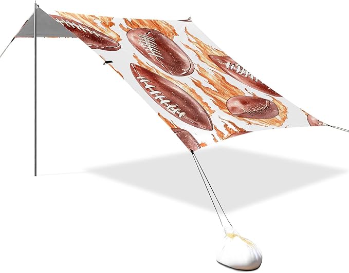 Rugby Red Fire Pattern Camping Sun Shelter Beach Tent Portable Beach Sun Shade Outdoor Canopy for Camping Trips Fishing Picnic