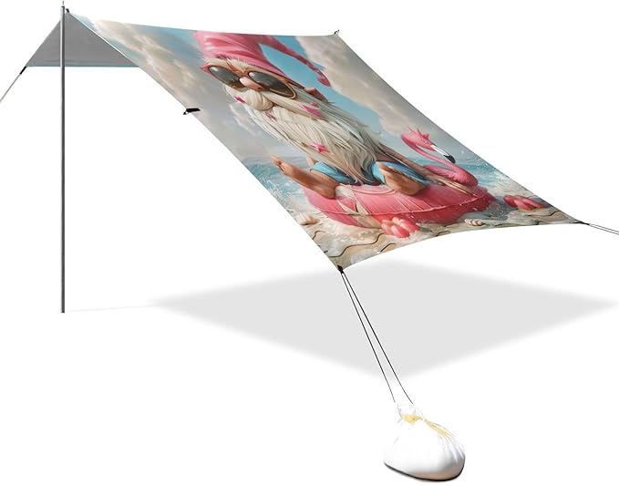 Beach Gnome Beach Tent Sun Shelter 9.2' x 10.5' Beach Canopy with 4 Sandbags 4 Stability Poles Sand Shovels - Tent Canopy for Beach Camping Fishing Picnics
