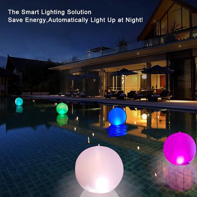 Rukars Floating Ball Pool Light Solar Powered 4 PCS 14 Inch Inflatable Hangable IP68 Waterproof Rechargeable Color Changing Led Glow Globe Pool