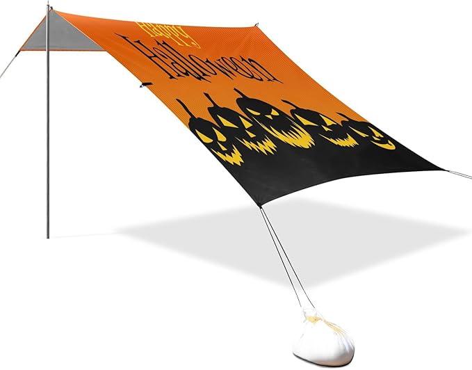 Pumpkin Lantern Silhouette Beach Tent Camping Sun Shelters Portable Outdoor Canopy Sun Shade for Camping Trips Fishing Backyard Fun or Picnics Easy Setup with Carrying Bag