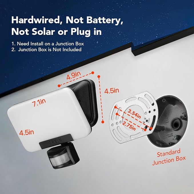 OREiN Smart Flood Lights Outdoor 2700K-6500K CCT Dusk to Dawn LED Security Lights with APP Control 24W=200W. 1%-100% Brightness IP65 Waterproof Bluetooth Conncected Floodlight 1 Pack (Hardwired)