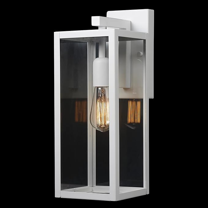 GLOBE Electric 44836 Bowery 1-Light Outdoor Indoor Wall Sconce Matte White Clear Glass Shade