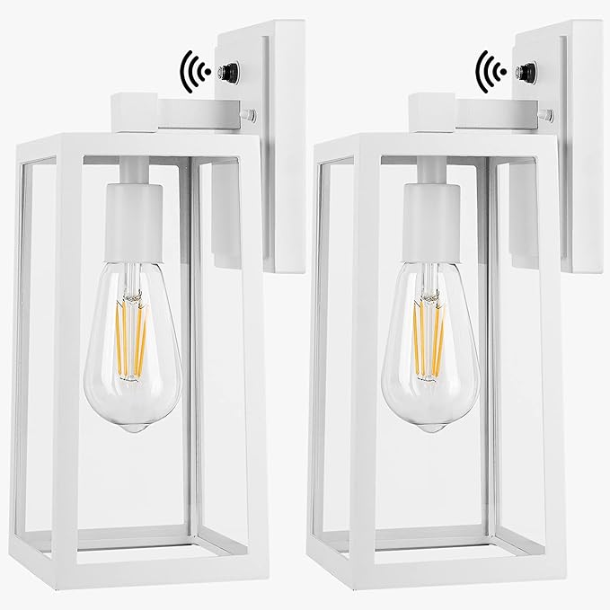 Dusk to Dawn Outdoor Lighting Fixtures Wall Mount Sensor Exterior Wall Lights for House Anti Rust Porch Light White Sconce Lamp Waterproof Wall Lantern for Doorway Garage 2-Pack