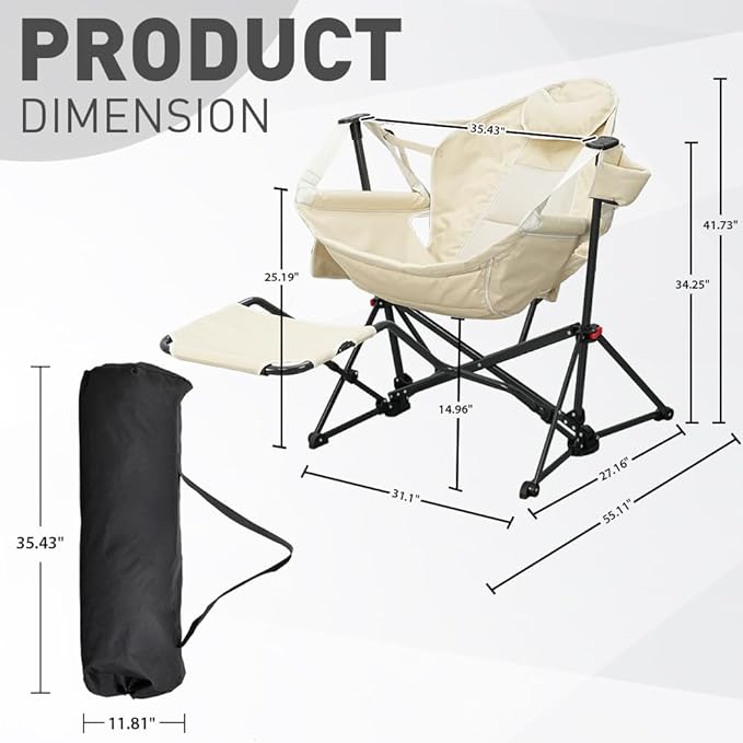 outdoor basic Adjustable Camping Folding Chair with Footrest - Portable Zero Gravity Lounge Chair for Beach Lawn Picnic Fishing &amp Backpacking Trips Supports 600lbs