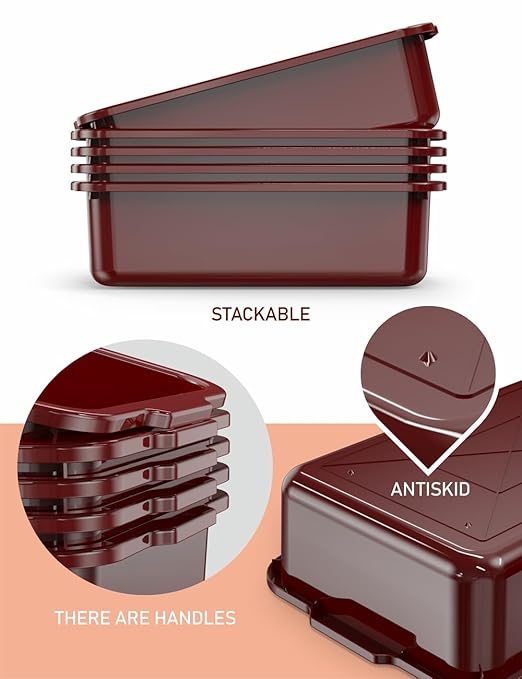 5-Pack Commercial Bus Tubs Box/Tote Box Wine Red Plastic Storage Bin with Handles/Wash Basin Tub (8 Liter)
