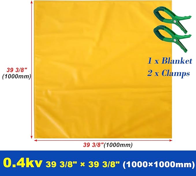 2-Pack Electrical Insulating Blanket Safety Insulated Blanket to Cover Service Panel/Busbar/Power Portable Electric Shock Blanket 4 Clamps(0.4kv-39 3/8 x 39 3/8 (100x100cm))