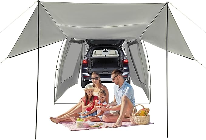 SUV Camping TentFoldable Car Awning Outdoor Tent with 3 Storage BagsCar Tent Attachment for Camping15.91x7.87x6.4 Ft