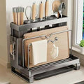 Kitchen Knife Block Organizer with Drip Tray | Ventilated Countertop Storage for Knives Cutting Boards &amp Pot Lids | Space Saving Keeps Dry(GrayB)