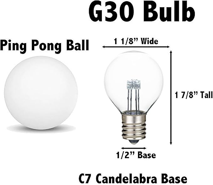 Novelty Lights 25 Pack G30 Glass LED Globe Bulbs String Light Replacement Bulbs E12 Candelabra Base Energy Efficient Outdoor Patio Lighting Pure White