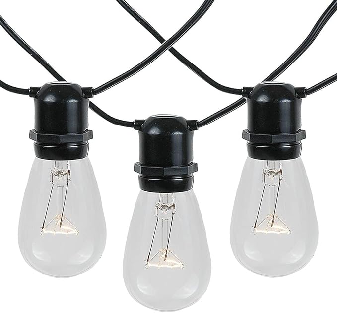 Novelty Lights 37.5 Feet 25 in-Line E26 Sockets S14 String Light Set with Clear Incandescent Bulbs Heavy Duty Black Wire Patio Lights Weather Resistant End-to-End Connectable