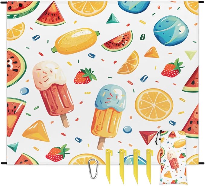 Waterproof Sandproof Beach Blanket 59''×68'' Fruit Polyester Outdoor Picnic Blanket with 4 Stakes &amp Storage Bag for BeachCampingVacation Watermelon
