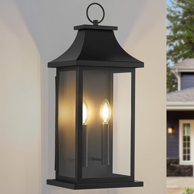 Large Outdoor Wall Lights Outdoor Lighting Exterior Lighting Fixtures Wall Mount Wall Sconce Light Outdoor Lanterns for Porch Black 22 inch 2-Light 1-Pack