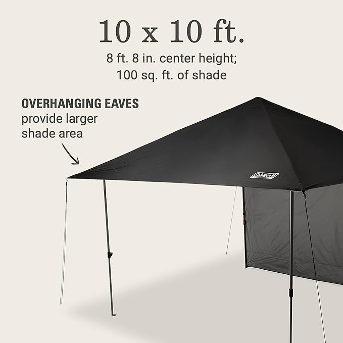 Coleman Oasis Lite Pop-Up Canopy Tent with Side Wall Attachment Portable Shelter with Easy Setup &amp Takedown Wheeled Carry Bag Included 7x7/10x10ft Sizes