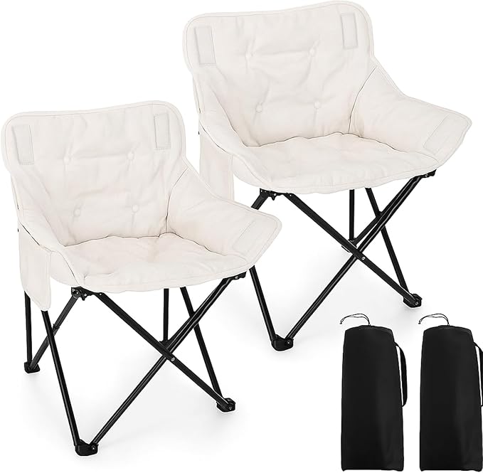 Redbaker 2 Pack Padded Camping Chair Oversized Portable Fishing Lawn Chair Light Weight Camp Outdoor with Padded Seats and Side Pocket for Camping Fishing Backyard Festival
