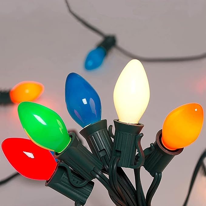 Abeja C7 LED Multicolor Christmas Lights 25Ft Outdoor Christmas String Lights with 27 Shatterproof Bulbs Green Wire Vintage Decor for Xmas Tree Patio Roofline Garden Party Indoor Outdoor