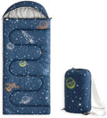 Wake In Cloud - Kids Sleeping Bag for Boys Toddlers Camping in Warm Cold Weather Backpacking Lightweight Compact Outdoor Liner for 3 Seasons Space Stars Rockets Galaxy