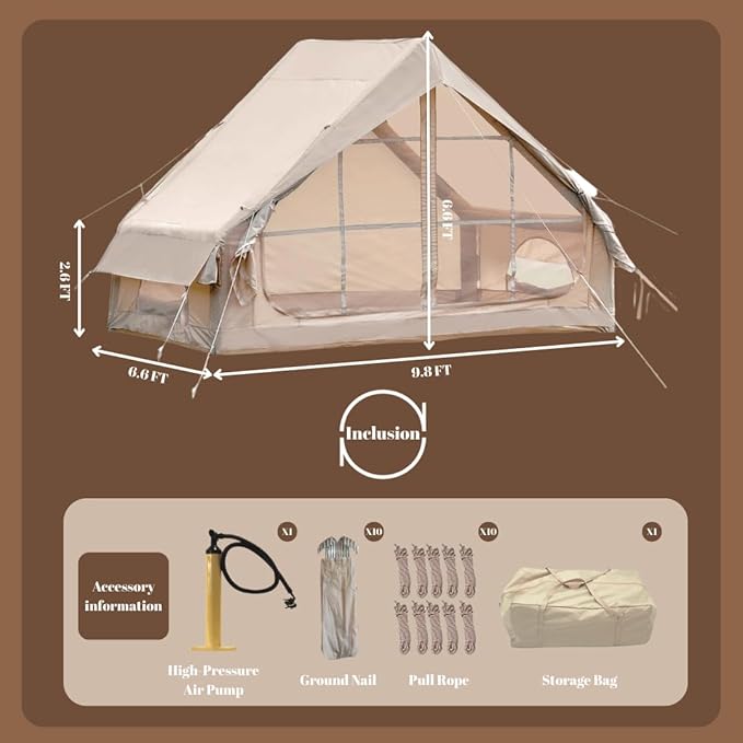 4-6 Person Inflatable Tent with PumpGlamping Tents for 4-6 Person Easy Setup 4 Season Waterproof Outdoor TentWaterproof Luxury with 2 Mesh Window.