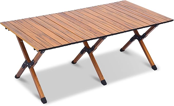 BK&ampMF Outdoor Folding Camping TableWooden Small Backpacking TablePicnic Camping Table Ultralight Side Table with Carry Bag for Cooking PicnicA61x117x45cm(24x46x18inch)