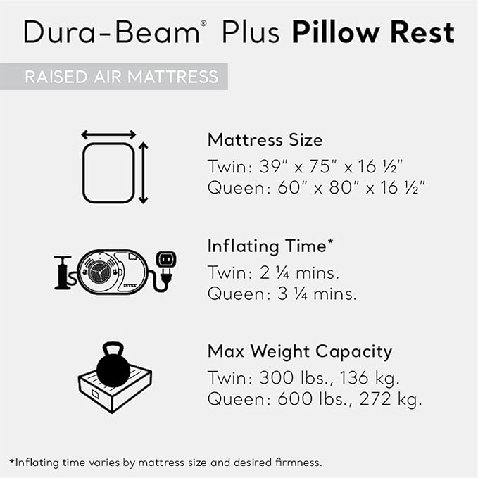 Intex 64121ED Dura Beam Plus Pillow Rest Raised Velvet Blow Up Airbed Mattress with Built in Electronic Pump and Portable Storage Bag Twin (2 Pack)