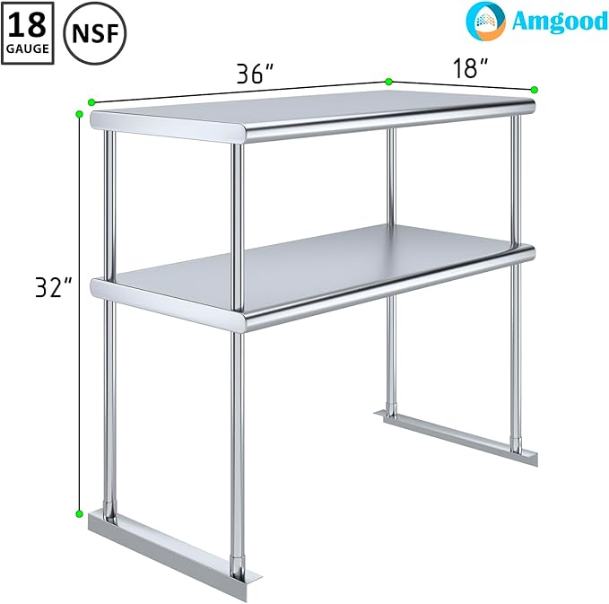 AmGood Double OverShelf Stainless Steel NSF - Many (36 Long x 18 Deep)