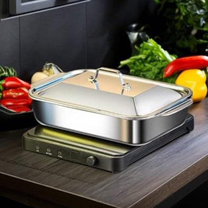 18x11 Inch Commercial Stainless Steel Pan with Lid and Cool Touch Handles Suitable for Lasagna Casseroles Sheet Pan Dinners and Bread Proofing