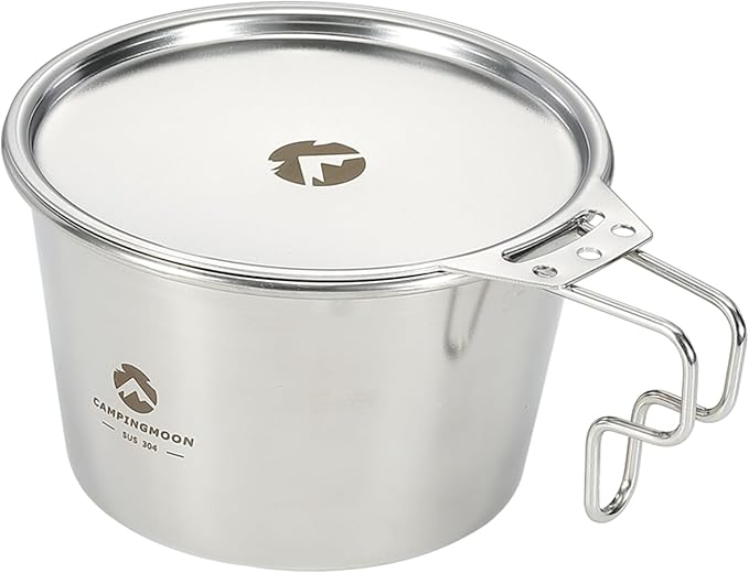 CAMPINGMOON 600ml (20oz) Stainless Steel Camping Mug Lightweight Outdoor Cooking Cup for Backpacking Hiking and Campfire Use (Silver (cup+lid))