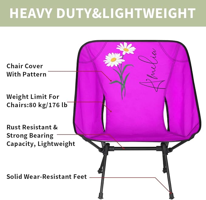 Personalized Camping Chair with Name &amp Birth Flower Custom Portable Backpacking Chair for Women Customized Lightweight Folding Compact Hiking Camp Chairs Gifts