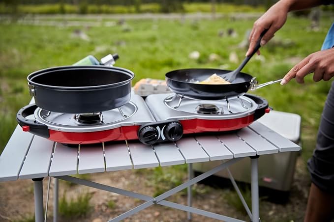 Coleman Fold ‘N Go 2-Burner Propane Stove Dual Adjustable Burners with 20000 BTUs of Power &amp InstaStart Ignition Great for Camping Tailgating Grilling &amp More