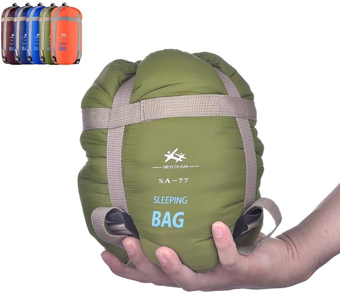 Warm Weather Sleeping Bag - Portable Waterproof Compact Lightweight Packable for Kids Teens Adults Camping Backpacking Hiking Spring Summer Fall