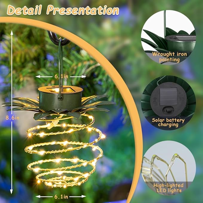 4 Pack Outdoor Solar Hanging Lantern Lights - 60LED Waterproof Solar Pineapple Light Outdoor for GardenYard Porch Lawn Backyard Landscape Pathway Patio Outside Gardening