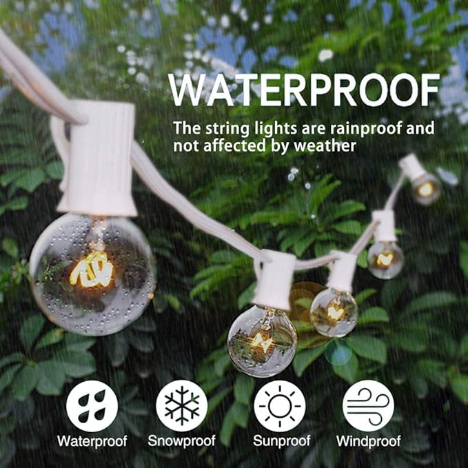 Abeja 50Ft Outdoor Patio String Lights with 53 Clear Globe G40 BulbsUL Listed for Patio Porch Backyard Deck Bistro Gazebos Pergolas Balcony Wedding Gathering Parties Decor White