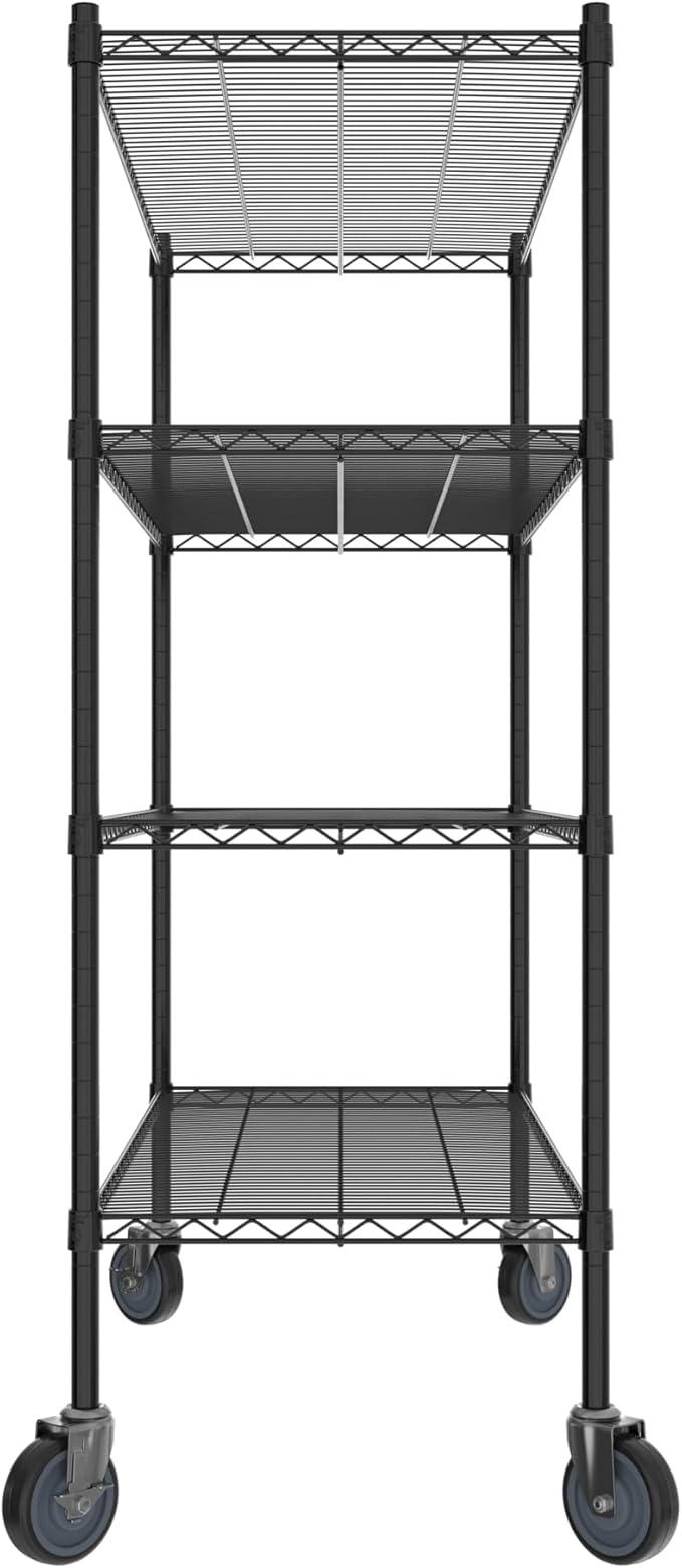 Commercial NSF Listed Black Epoxy Mobile Wire Shelving Kit 21 x 48 x 60 with 4 Shelves Perfect for Warehouse Walk-in Refrigerator Freezer Grocery Store Restaurant Dishroom