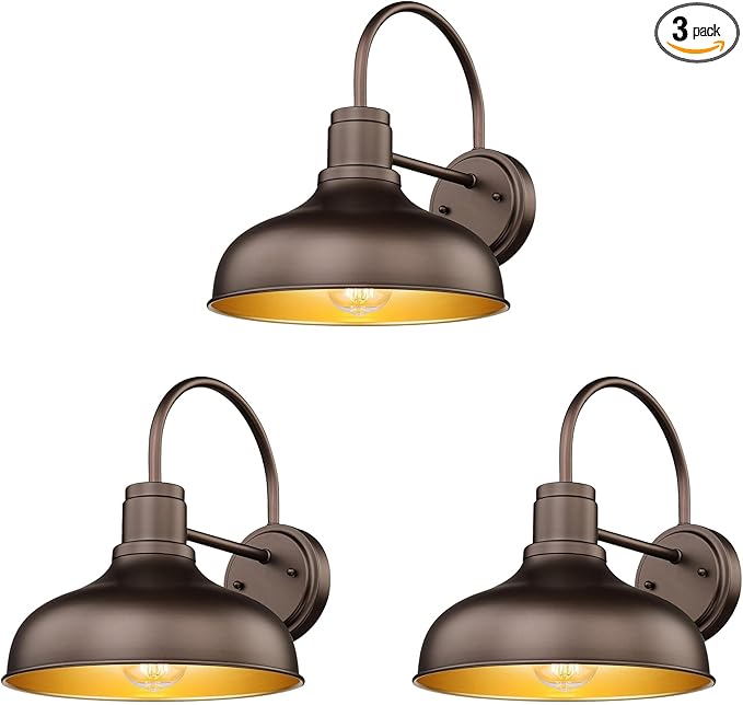 ALLGOT Outdoor Farmhouse Barn Lights Exterior Wall Mount Lights Vintage Wall Lighting Fixture Industrial Outdoor Sconce Lighting for Garage Front Door Porch Patio(Oil Rubbed Bronze 3 Pack)