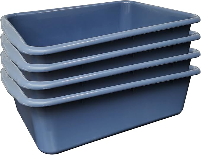 FixtureDisplays® 3-Pack 5.5 Low Depth Bus Tubs Commercial Tote Box Plastic Storage BIn 3.5 Gallons (13 L Capacity) Grey 20.66 X 14.7 X 5.5 Outside Dims BPA Free Food Grade PP 15565-4PK-NPF