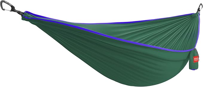 Grand Trunk TrunkTech Single Hammock | Lightweight Ripstop Nylon Camping &amp Travel Hammock 11 ft 500 lb Capacity Includes Carabiners | Green with Aqua Trim