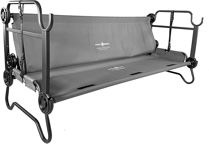 Disc-O-Bed Large Outdoor Convertible 2 Person Bench and Double Camping Cot Portable Bed Bunk System for Adults Grey